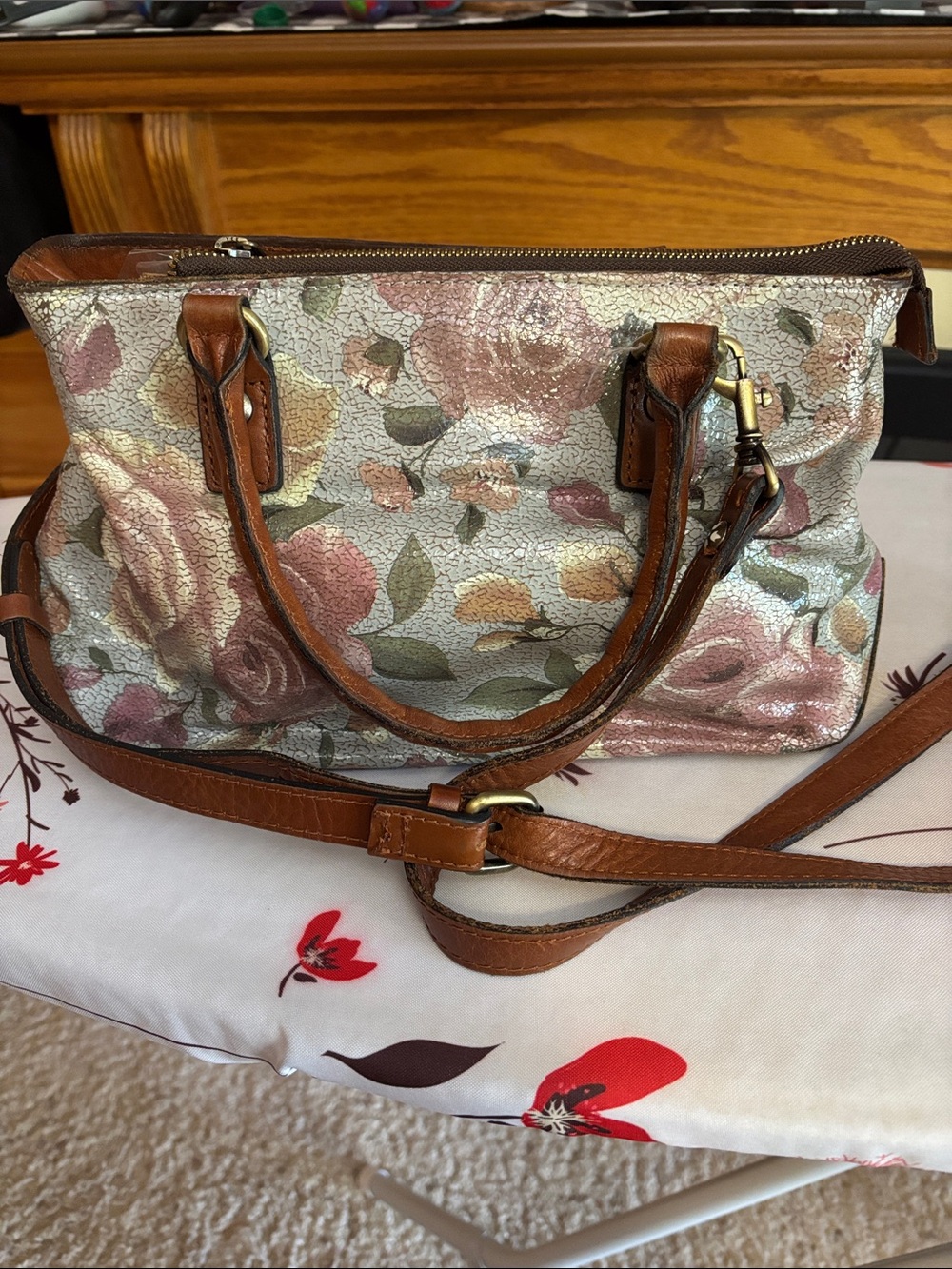 Patricia Nash Pink Crackled Rose Garden Satchel